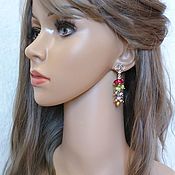 Earrings tassels long orange bead 047