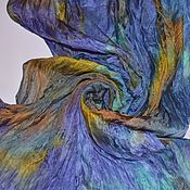 Аксессуары handmade. Livemaster - original item Women`s Silk Scarf multicolored Blue Purple Pressed Stole. Handmade.