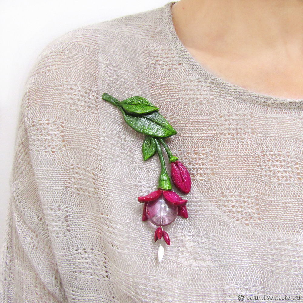 Брошь фуксия. Брошь "цветок". Брошка фуксия. Брошь фуксия. Фуксия из полимерной глины.