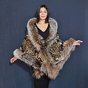 Аксессуары handmade. Livemaster - original item Pavloposadskaya shawl with fox fur. Handmade.