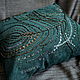 Декоративная подушка "Перо павлина" (темно-зеленый вариант). Подушки. V#Victoria#V. Интернет-магазин Ярмарка Мастеров.  Фото №2