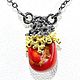 Pendant silver with coral sterling silver chain, plated with rhodium, Pendant, Stary Oskol,  Фото №1