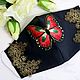 Black face mask with butterfly embroidery 4 layers of protection, Protective masks, Moscow,  Фото №1