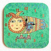 Wall clock cat Bayun, handmade watches, baby