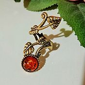 Украшения handmade. Livemaster - original item Amber Flower Ring with leaves brass gold color. Handmade.