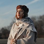 Валяный шарф Осенний  комплект с брошью