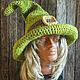 Банная шапка: Шляпа Зелёной Ведьмы. Банные принадлежности. Modno-vyazano. Ярмарка Мастеров.  Фото №6