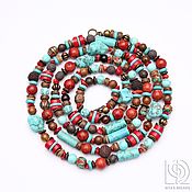 Работы для детей, handmade. Livemaster - original item Long in the African heat beads, coral, turquoise Tibetan beads Bronzit.. Handmade.