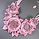Handmade Leather Necklace with Flowers Rose Dance Light Pink, Necklace, St. Petersburg,  Фото №1