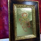 Картины и панно handmade. Livemaster - original item Murals on glass with flower gold red Russian style. Handmade.