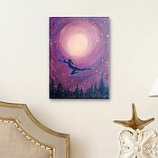 Картины и панно handmade. Livemaster - original item Moonlit night. A girl floating in the starry sky. Painting on canvas. Handmade.