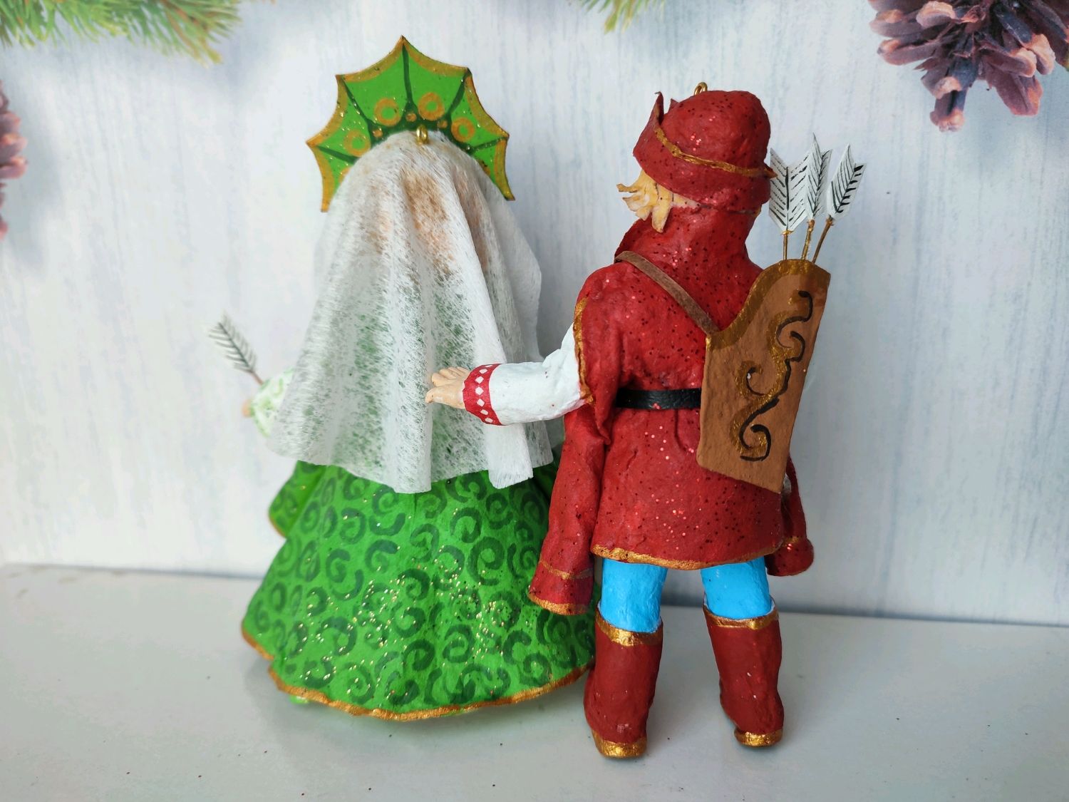 Ватные ёлочные игрушки ручной работы Иван Царевич и Царевна- Лягушка в ...