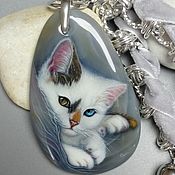 Украшения handmade. Livemaster - original item Kitty flower – necklace-chain of the ribbon (original lacquer painting). Handmade.
