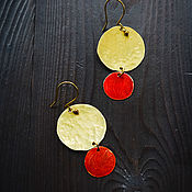 Украшения handmade. Livemaster - original item Boho brass earrings Bright red round earrings Minimalism Gold. Handmade.