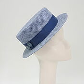 Аксессуары handmade. Livemaster - original item Straw hat Boater. Color blue. Handmade.