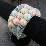 Copy of Copy of Copy of Mesh tube bracelet with pearls, 3-strand