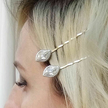 Винтаж ручной работы. Ярмарка Мастеров - ручная работа Пара невидимок 1928 Jewelry под серебро со стразами. Handmade.