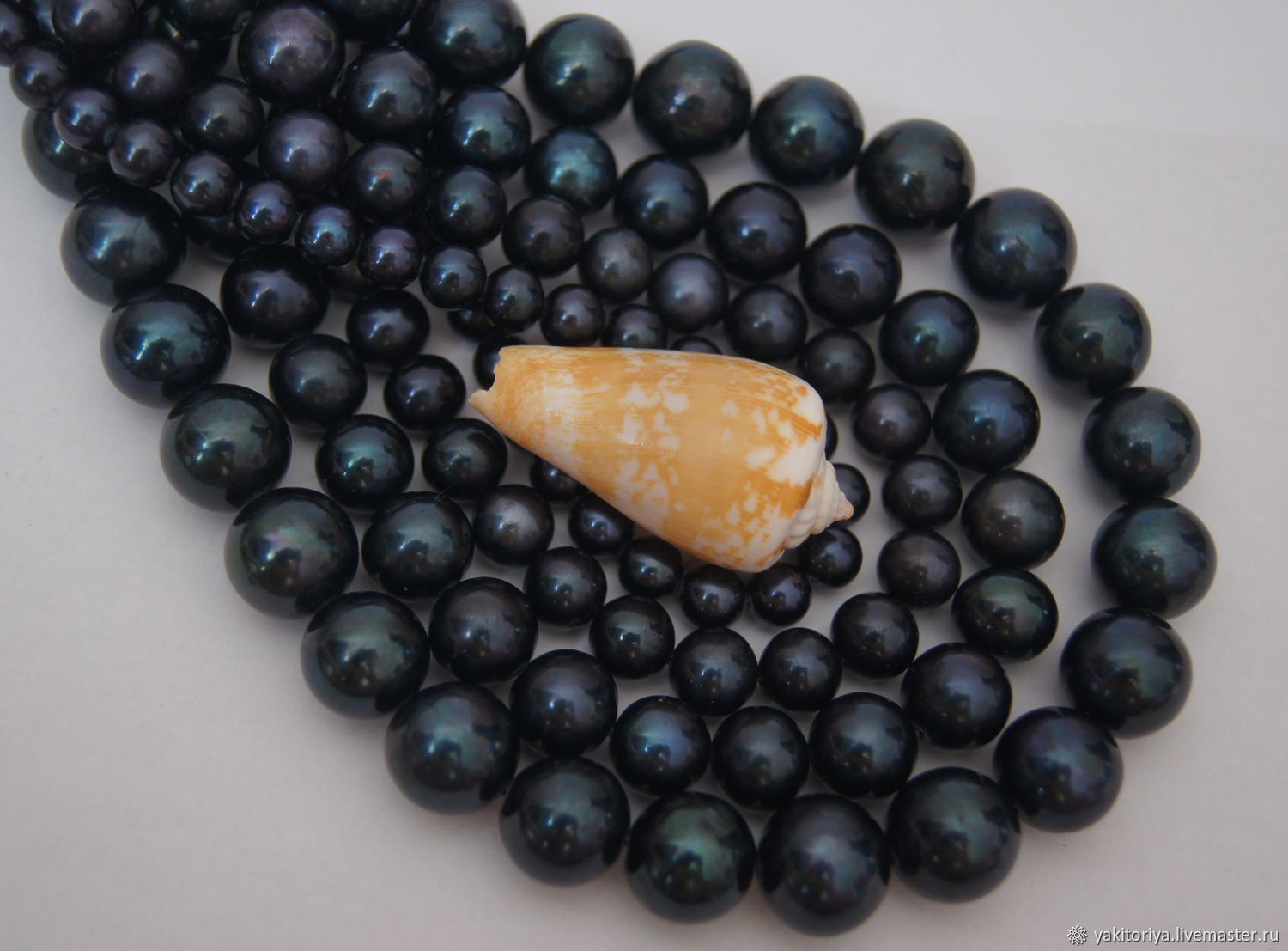 Natural black pearls with a blue tint Class AAA beads 5,5 mm, Beads1, Moscow,  Фото №1