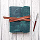 Notebook A6 leather dark turquoise on a strap, Notebooks, St. Petersburg,  Фото №1