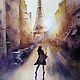 Order Watercolor painting Sunset in Paris (purple yellow cityscape). Pastelena. Livemaster. . Pictures Фото №3