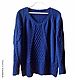 Women's knitted pullover with Arana needles, blue, braids, Merino wool, Pullover Sweaters, Voronezh,  Фото №1