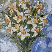 Картина цветы Ирисы масло холст на картоне