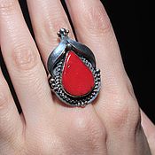Украшения handmade. Livemaster - original item Belladonna ring with coral made of 925 HC0017-2 silver. Handmade.