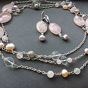 Necklace PEARL - POWDER of rose quartz and pearls Baroque