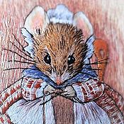 "Мышонок - портной", художественная гладь, картина