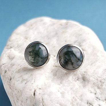 Серьги пусеты агат моховой натуральный. . Украшения ручной работы - Ярмарка Мастеров Украшения ручной работы. Ярмарка Мастеров - ручная работа Серьги пусеты агат моховой натуральный. Handmade.