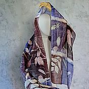 Палантин валяный "Бирюзовая волна" войлочный мериносовый шелковый шарф