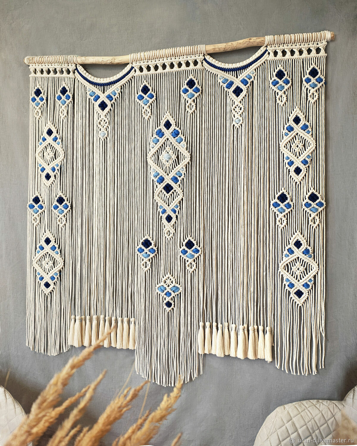 Панно макраме "Гжель" купить в интернет-магазине Ярмарка Мастеров по цене 36000 ₽ – X441ORU, Панно, Орел - доставка по России