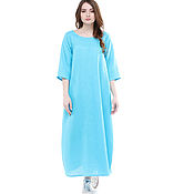 Одежда handmade. Livemaster - original item Turquoise linen dress in boho style. Handmade.