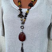 Работы для детей, handmade. Livemaster - original item Long beads, sautoire made of natural stones with a large pendant, boho. Handmade.