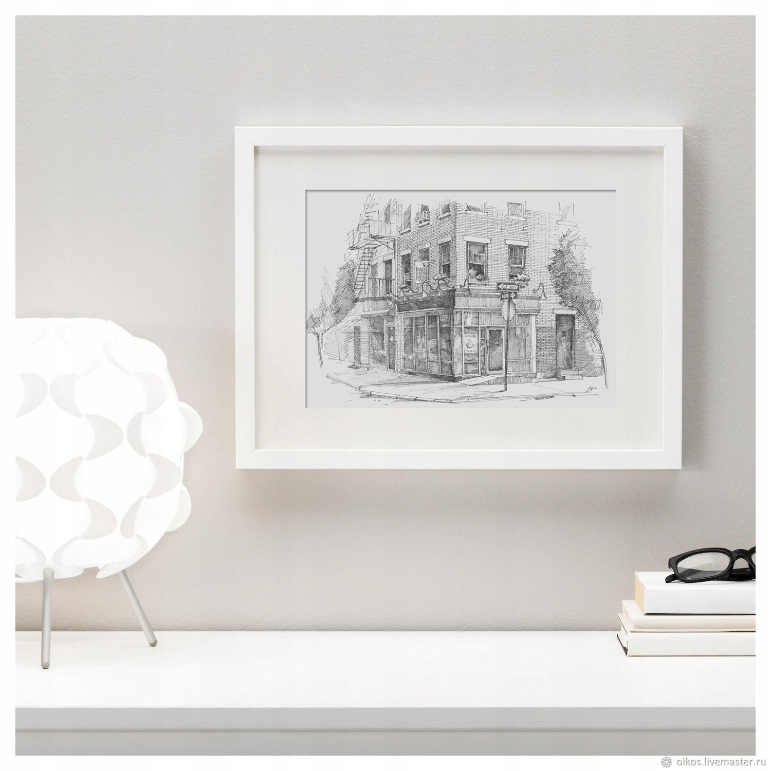 Graphic Black-and-white Painting Of A New York City Streetscape Usa 