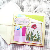 Открытки ручной работы. Ярмарка Мастеров - ручная работа Открытка поздравительная Цветок с ручной вышивкой крестом в конверте. Handmade.