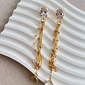 Украшения handmade. Livemaster - original item Long Earrings with zircons Golden Waterfall. Handmade.