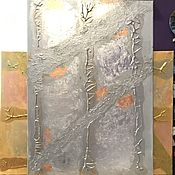 Картины и панно handmade. Livemaster - original item Abstract silver painting with patal and glitter 