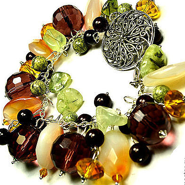 Колье "Фестиваль"(Сердолик,зеленый гранат,яшма,змеевик,кристаллы ...
