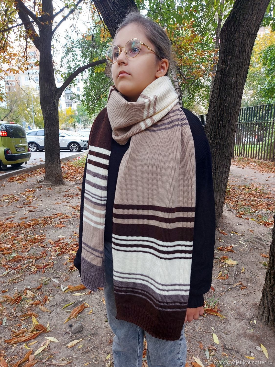 Вязаный длинный шарф, вязаный полосатый шарф, вязаный шарф в полоску ...