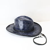Аксессуары handmade. Livemaster - original item Men`s leather hat. Blue-Black. SMPRK1. Handmade.