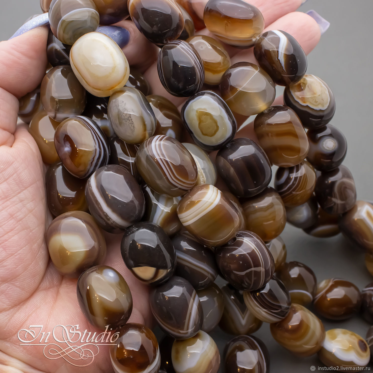 Агат полосатый 19 мм коричневый крупные бусины фриформ в интернет ...