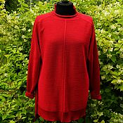Одежда handmade. Livemaster - original item Red tunic sweater with asymmetrical hem. Handmade.