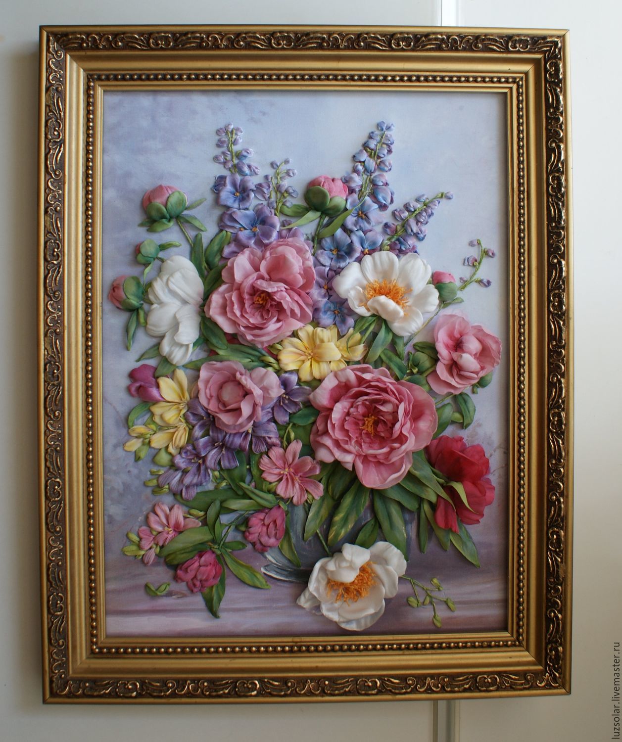 Embroidery still life with peonies 40 x 30 cm – shop online on ...