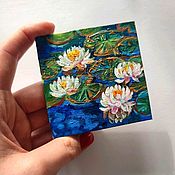 Картины и панно handmade. Livemaster - original item Painting Pond with water lilies miniature. Handmade.