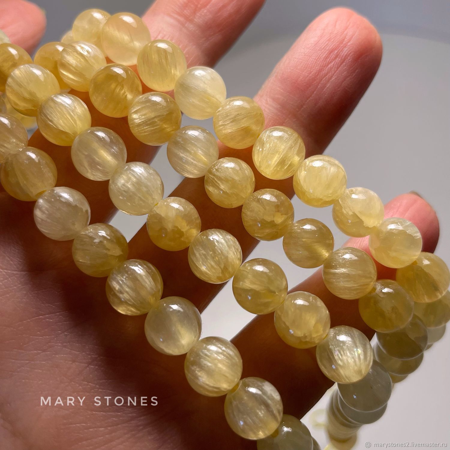 Кальцит золотой радужный (селенит - торговое название) бусины 6-8 мм ...
