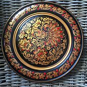 Тарелка - поднос деревянная с хохломской росписью Птица
