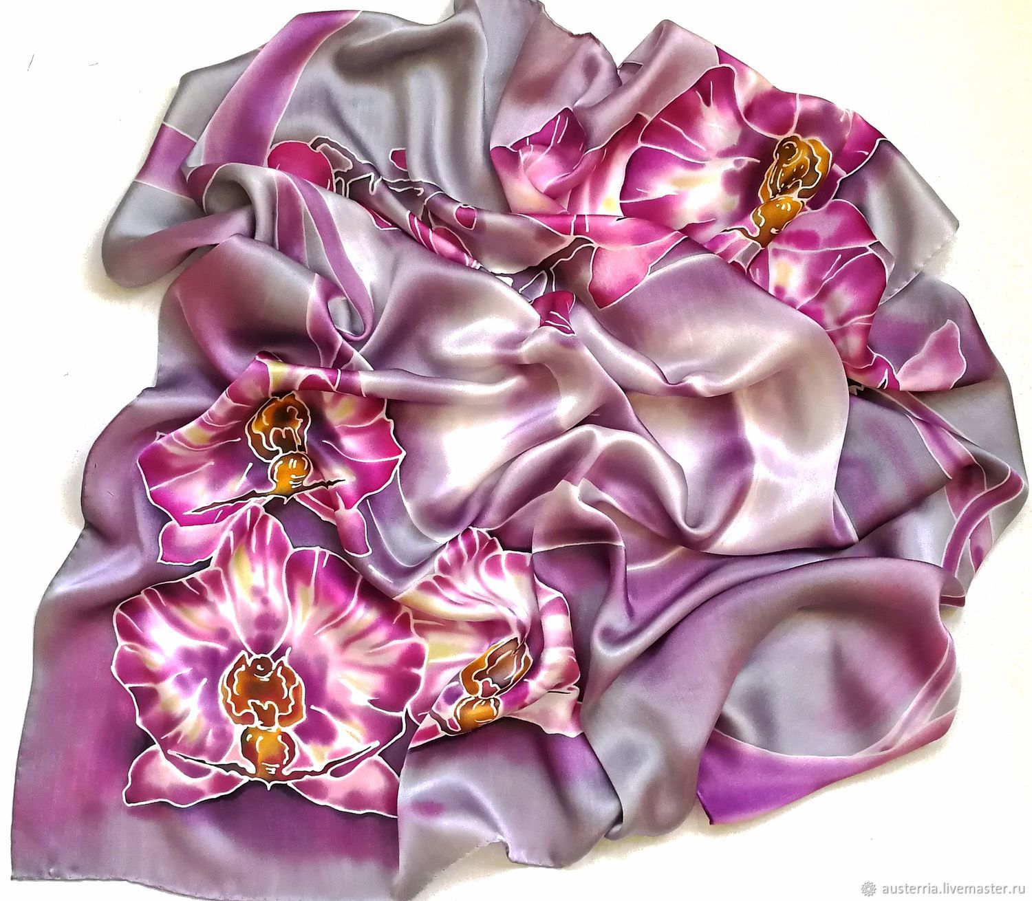 Отдам платок. Шаль Орхидейная. Шелковый платок с орхидеями. Батик шарф орхидеи. Платок в подарок.