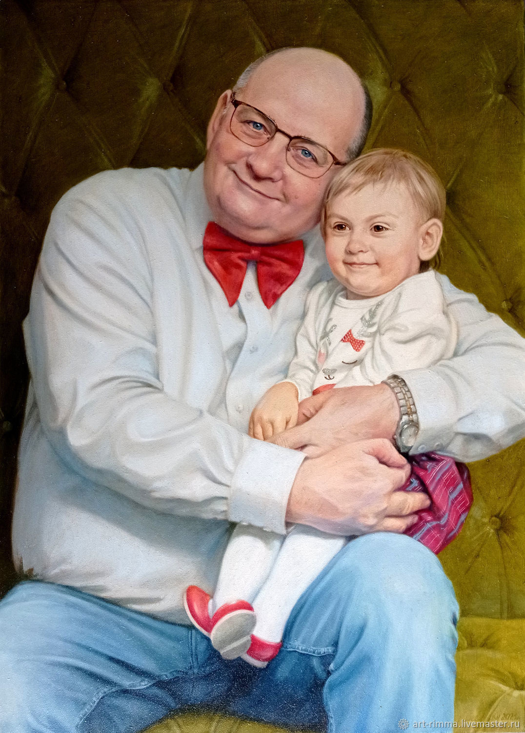 Portrait oil painting on canvas to order. Grandpa and granddaughter, Pictures, Moscow,  Фото №1