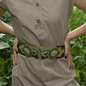Аксессуары handmade. Livemaster - original item Elastic Waistband Female Embroidered Wide Khaki Green. Handmade.